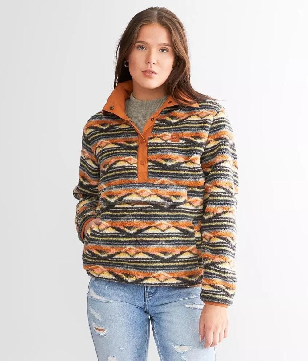 Billabong Adventure Sherpa Fleece Pullover Anorak Aztec 1/4 Snap Mock Neck Sz S